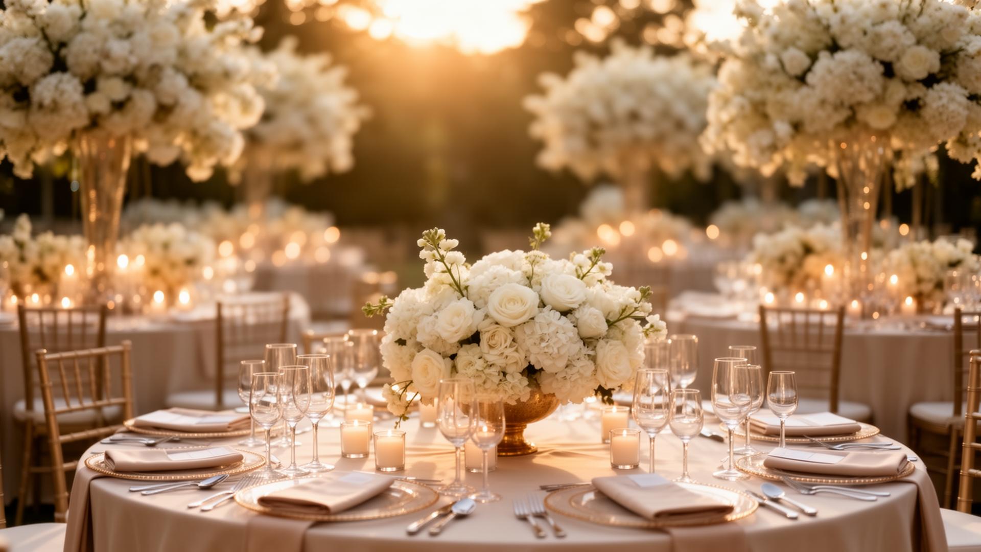 Luxury wedding reception at golden hour